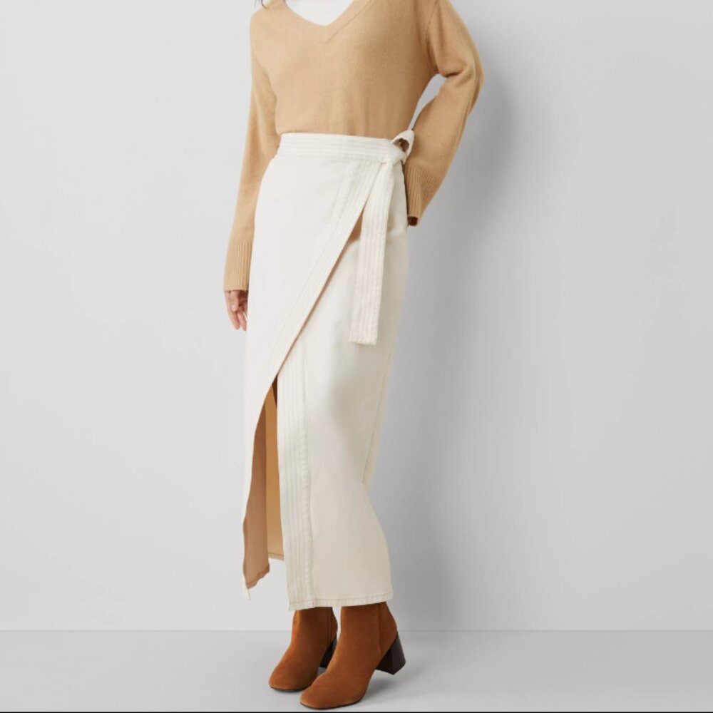 Ann Taylor Cream Wrap Maxi Skirt with Tie Waist